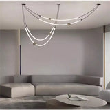 Nordic restaurant living room pendant light with long lines artistic creative designer exhibition hall curved LED chandelier