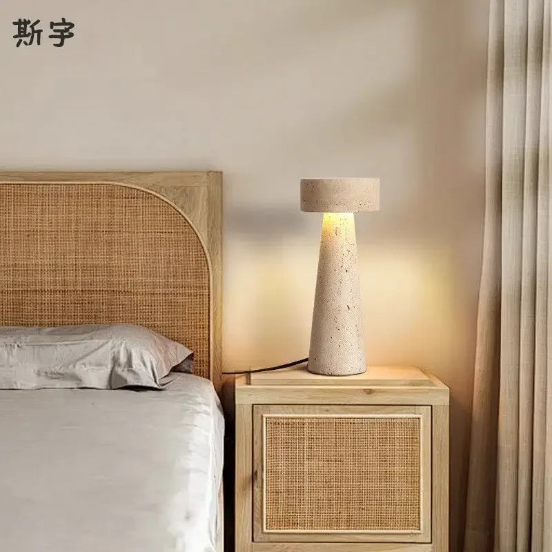 Unique Stone Table Lamp with Japanese Wabi-Sabi Design for Bedroom Living Room and Study Room