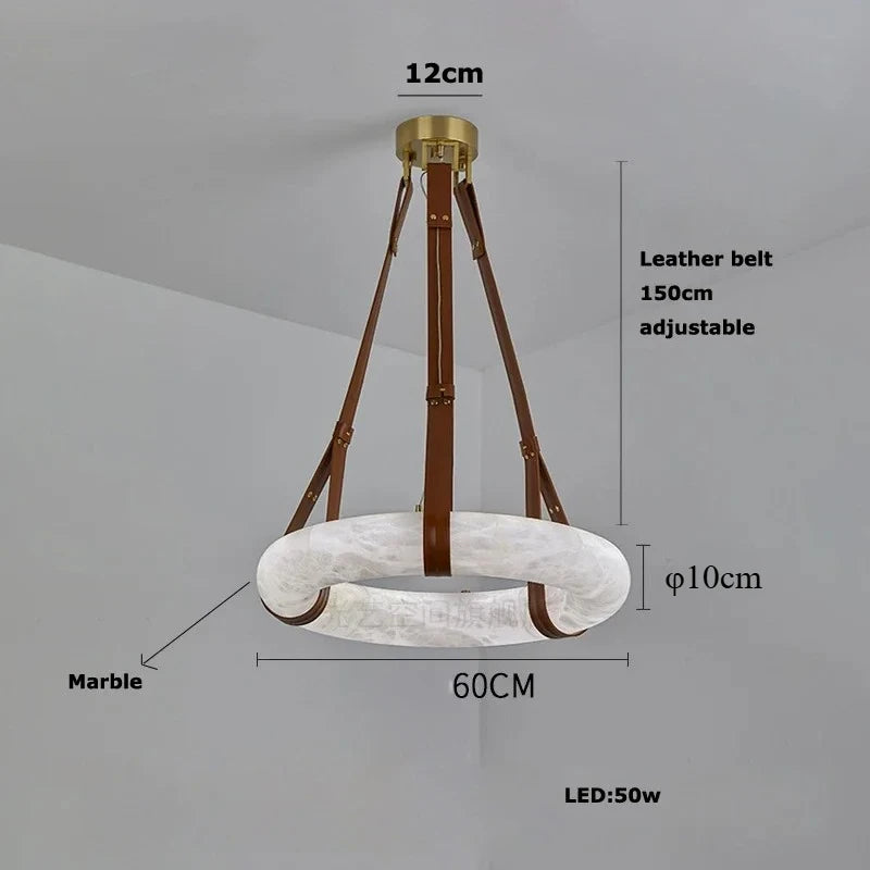 2026 Circular Marble Leather LED Hanging Lamp Modern Bedroom Living Room Main Light Fixture Nordic Faux Marble Pendant Light