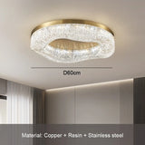 Modern Italian Luxury Living Room Crystal Ceiling Light, Golden Circular Copper Dining Room Home Decoration Lamp, LED Decoration