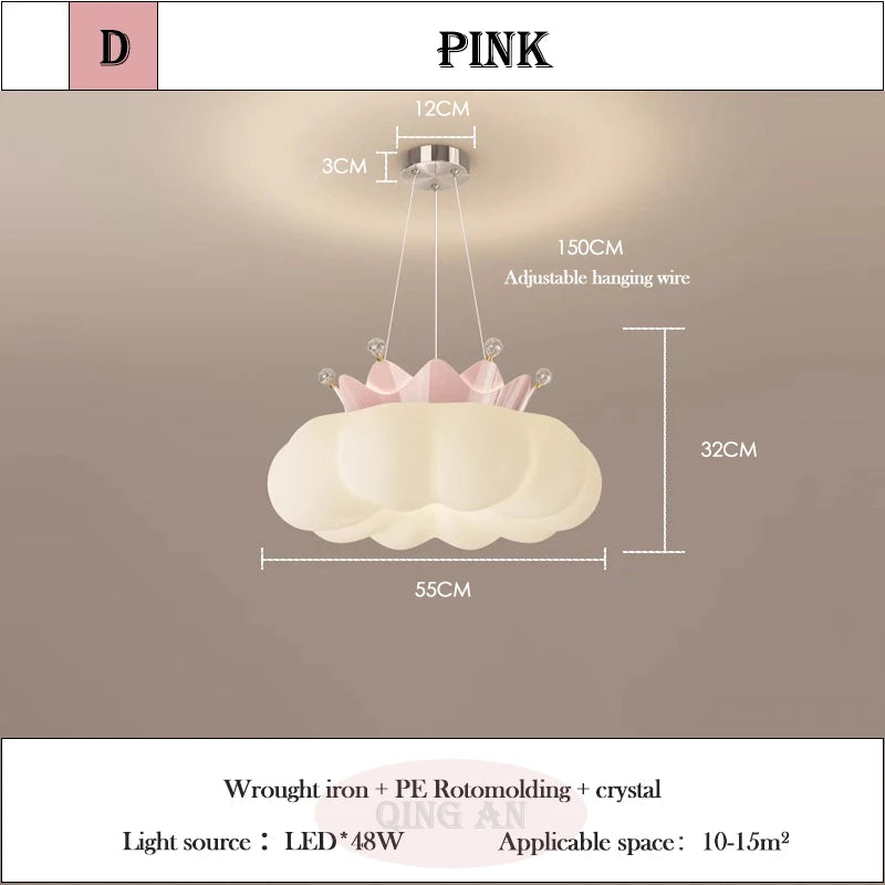 2025 New Crown LED Pendant Lamp Children's Room Restaurant Boy Girl Bedroom with Remote Control Chandelier Study Lighting Decor