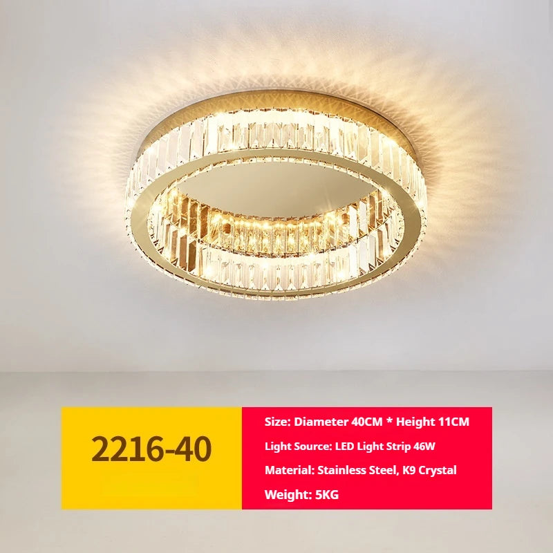 Modern Minimalist Round Ceiling Light Luxury Crystal Bedroom Lamp LED Flush Mount for Master Room