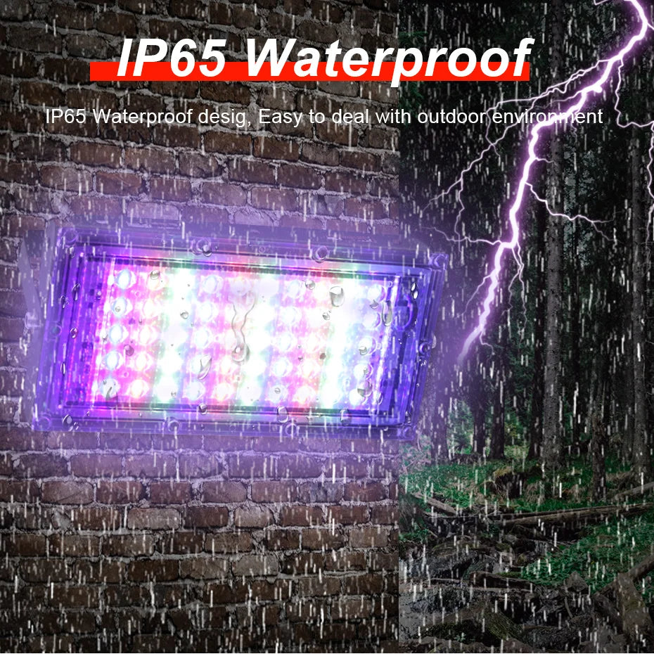 IP65 Waterproof RGB LED Flood Light (50W/100W/300W) AC220V - Outdoor Projector Spotlight with Remote Control & EU Switch Plug