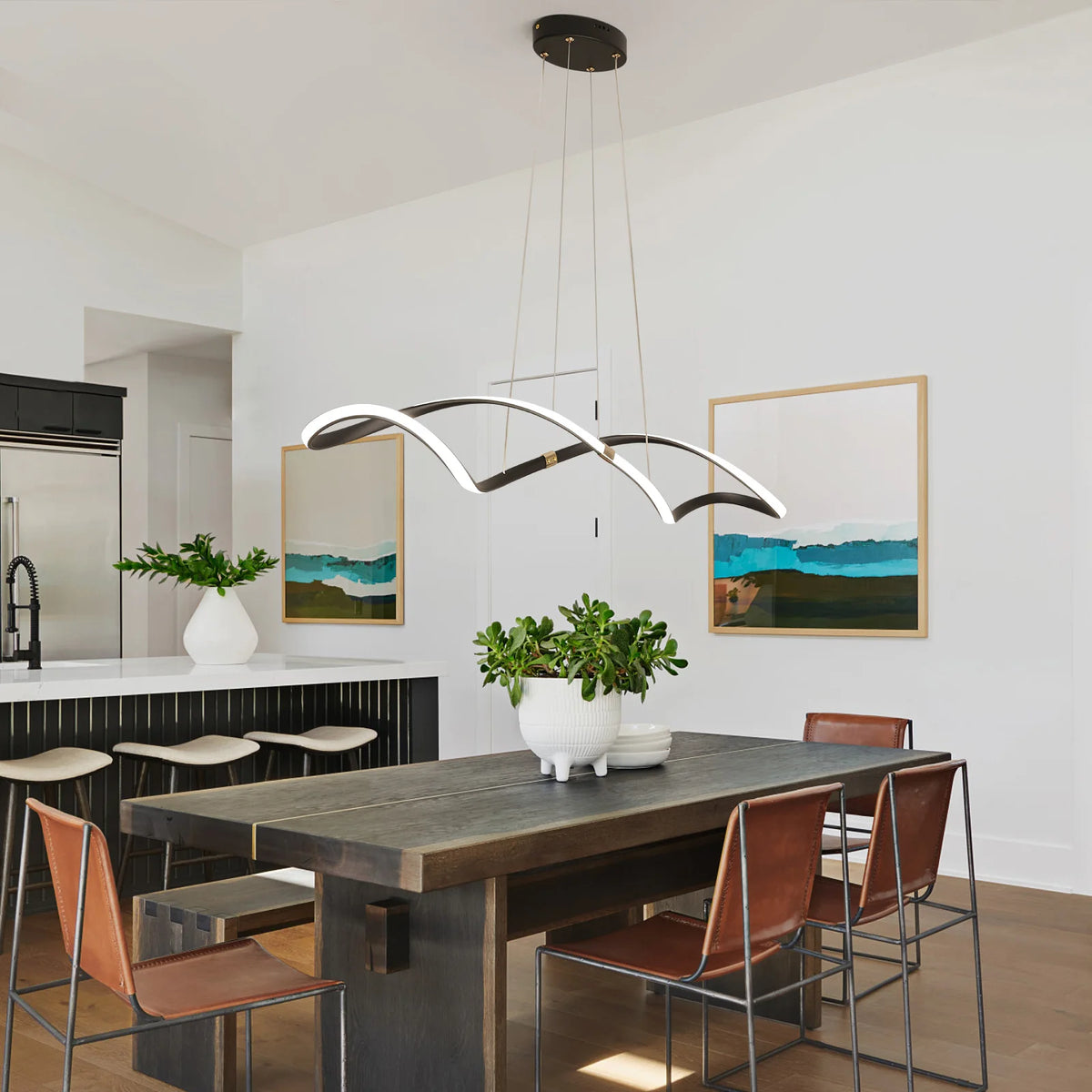 Gold/Chrome ceiling pendant lights,Dimmable Modern LED Pendant Chandelier for Restaurant Kitchen Island Lighting Fixture,L100cm