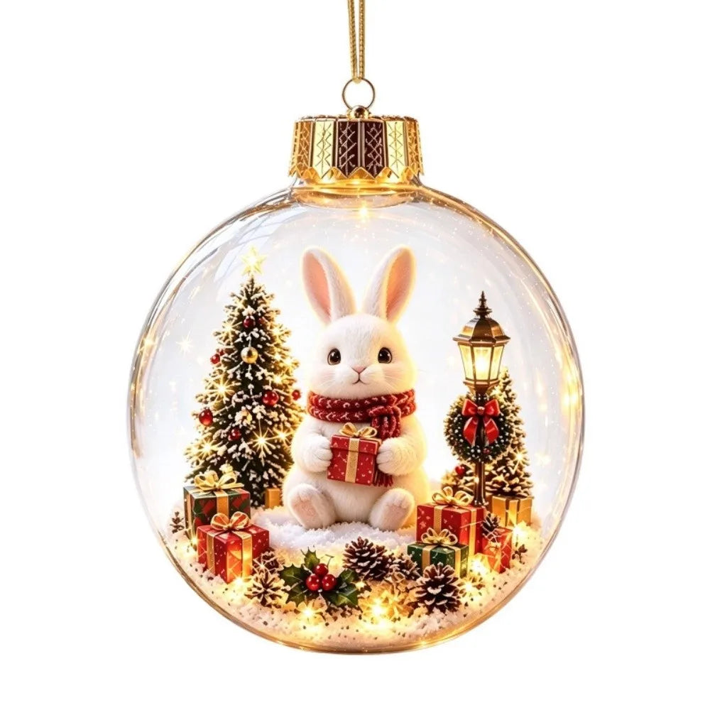 Acrylic Light-Up Christmas Ball Ornament Transparent Snowman Xmas Tree Hanging Pendant Animal Pattern Penguin