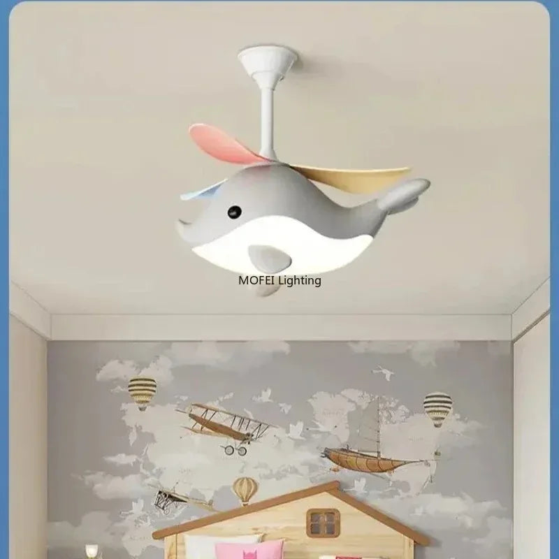 2026 New Nordic Fan Pendant Lamp Creative Airplane Cartoon Fish Children's Bedroom Chandelier Personality Fan Light Fixture