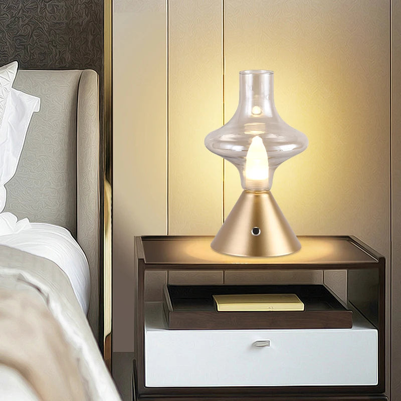 Retro table lamp LED glass night light rechargeable bedroom bedside desk light bar restaurant atmosphere light