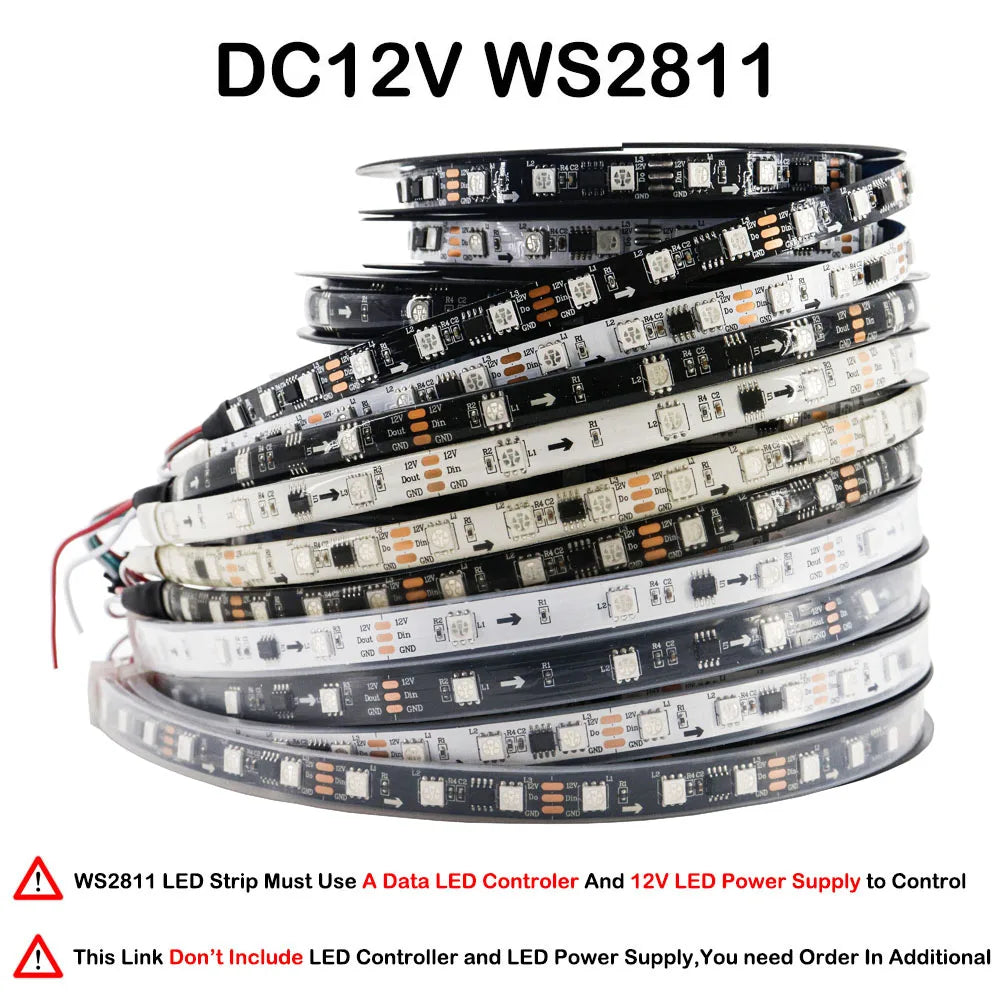 WS2812B WS2815 WS2813 WS2811 Addressable RGBIC LED Strip - DC5V/12V Smart Pixel Tape Light (30/60/144 LEDs/m)