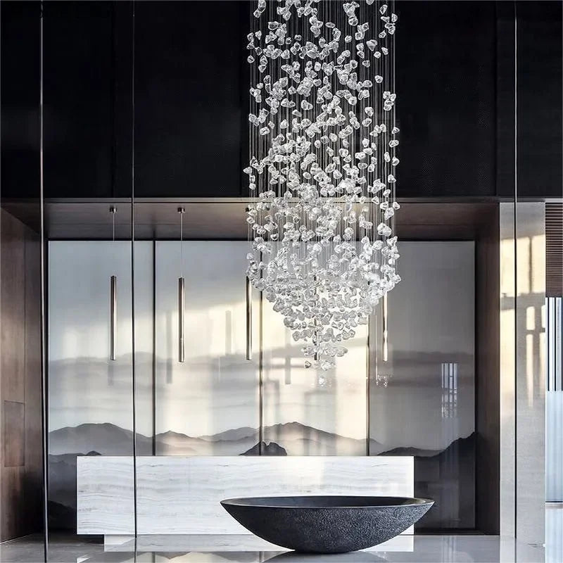Crystal Stone Large LED Chandelier - Luxury Long Staircase Hanging Lamp