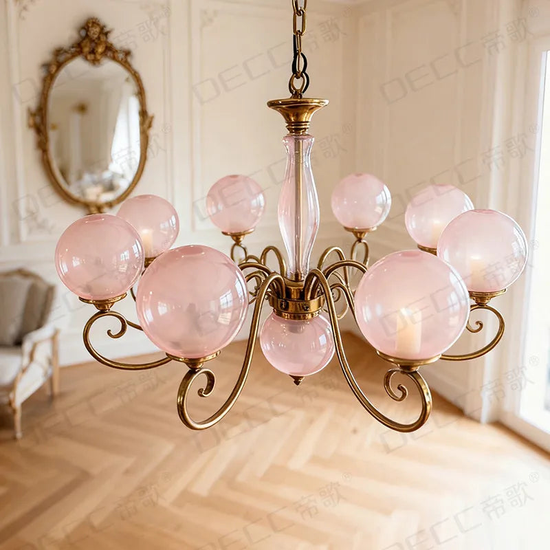 French Retro Living Room Chandelier Rustic American Vintage Dining Room Light Luxury Bedroom Glass Princess Ceiling Lamp
