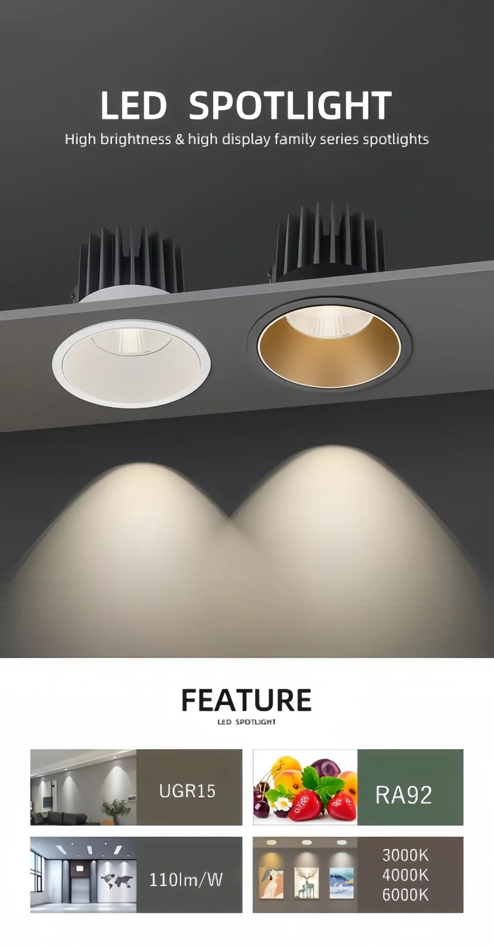 Dimmable Led Downlight Recessed Ceiling Lamp Spotlight Aluminum COB 110V 220V Home Office Store Spot led Hole 65/75/90mm