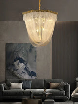 Luxury Brass Crystal Bead Curtains Chandeliers 2025 Modern LED Home Decor Hanging Lamps for Ceiling Living Room Lighting Fixture