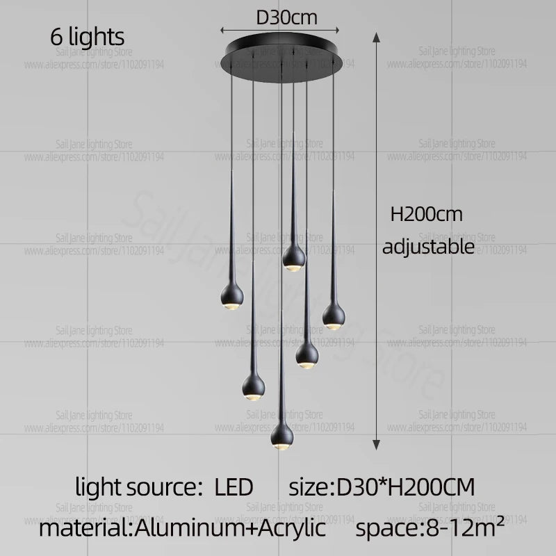 Nordic Water Droplet Pendant Light Hanging Stairs Chandelier Living Room Ceiling Light Modern Villa Bedside Lamp Indoor Lighting
