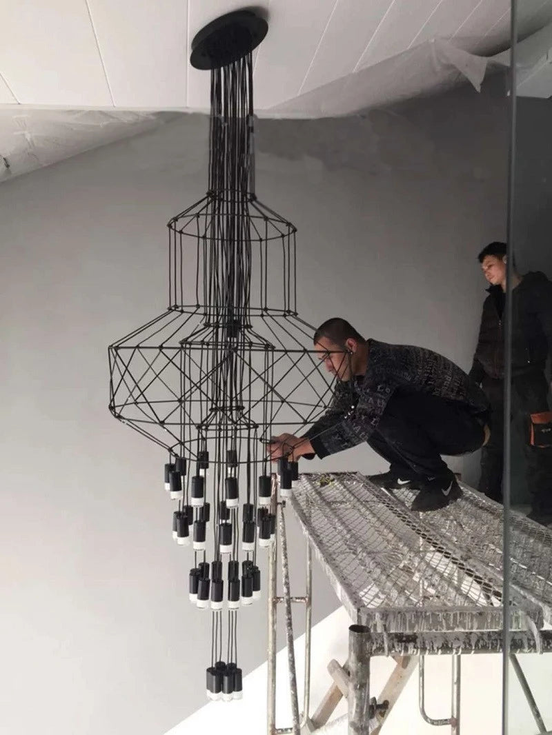 Modern Salon Chandelier Kitchen Living Dining Room Lobby Hall Stair Wireflow Hanging Lamp Loft Nordic Deco Pendant Light Lustre