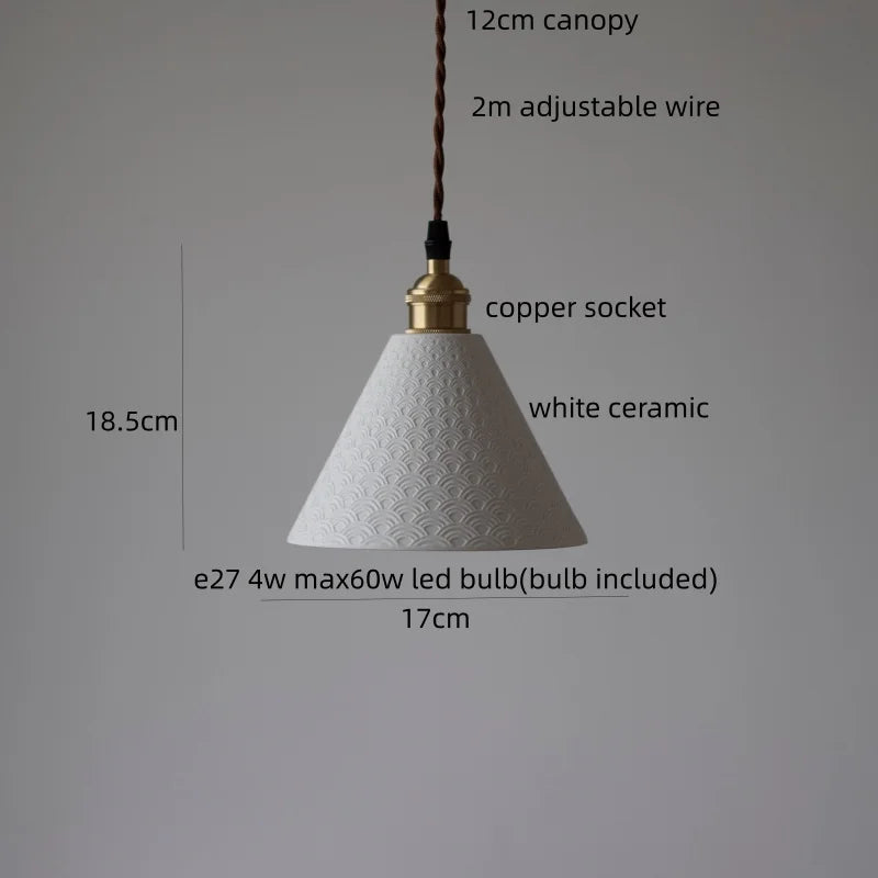 IWHD Home Design LED Pendant Lamp Balcony Reading Dining Room Japan Style Gold Copper Patterned Ceramic Hanging Lights Hanglamp