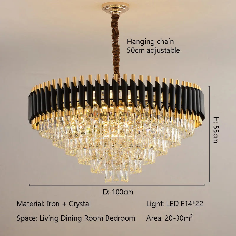 Modern Luxury Crystal LED Chandelier E14 Ceiling Pendant Light for Villa Hotel Lobby Living Dining Bedroom Indoor Decor Lighting