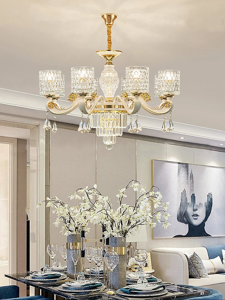 2025 New European Style Crystal Living Room Ceiling Chandelier Modern Light Luxury High-class Dining Room Pendant Lustre Fixture