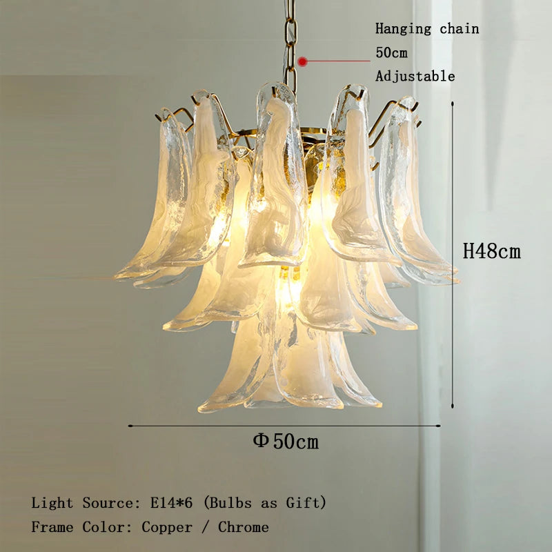 Cloudy White Glass Flower Petal Vintage Chandelier Italy Design Lighting Fixture LED Remote Dimmable Available Living Room Deco