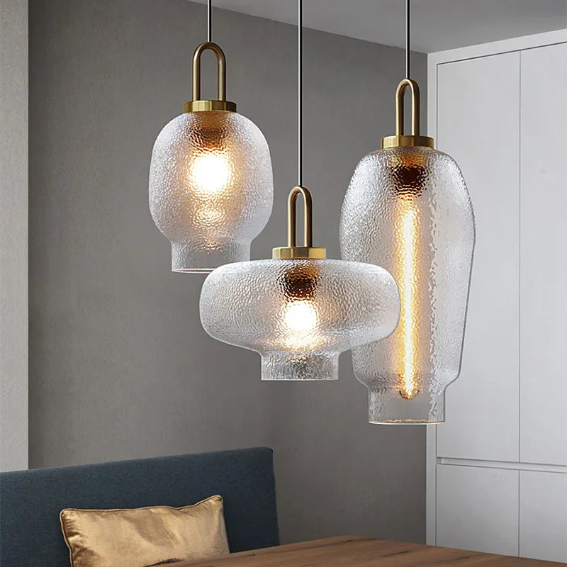 Modern LED Lantern Glass Ceiling Chandeliers Minimalist Nordic Living Dining Room Hanging Light Home Decors Pendent Lamp Fixtures