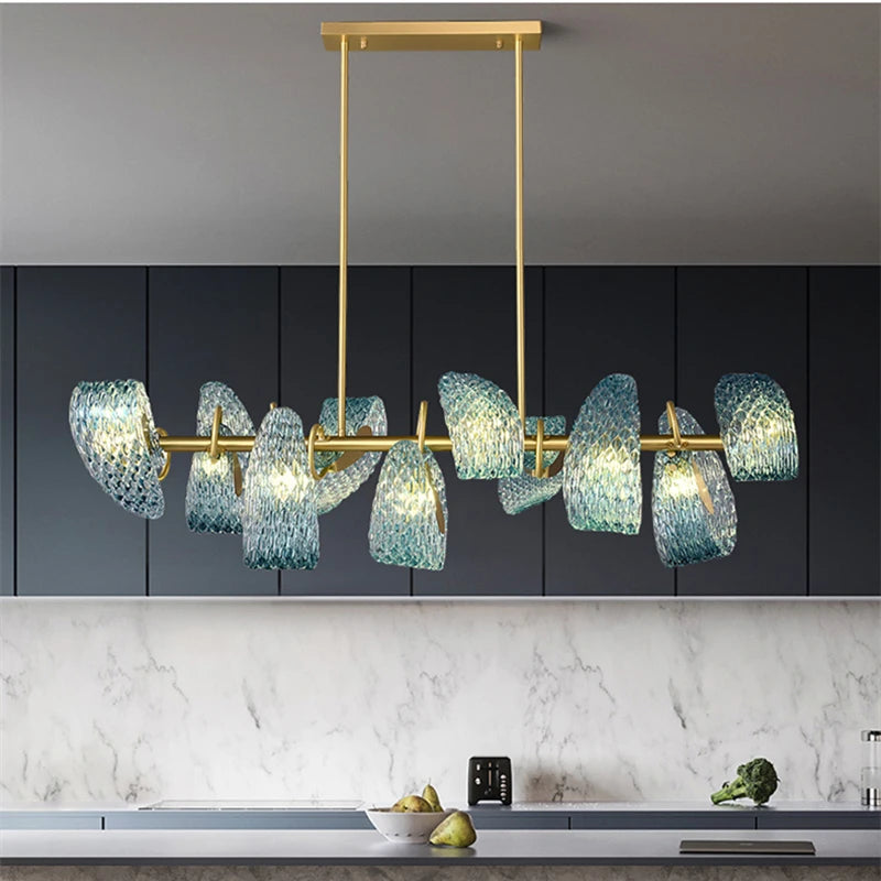 Postmodern Blue Glass LED Pendant Light Chandelier Hallway Bar Bedroom Living Room Restaurant Luxury Home Decor Lighting Fixture