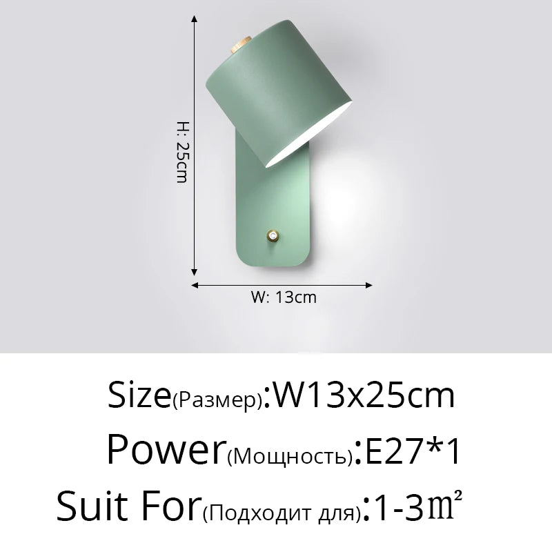 Nordic Macaron Wall Sconce Rotatable With Switch TV Background Wall Lights Modern Bedroom Bedside Aisle Home Reading Wall Lamps