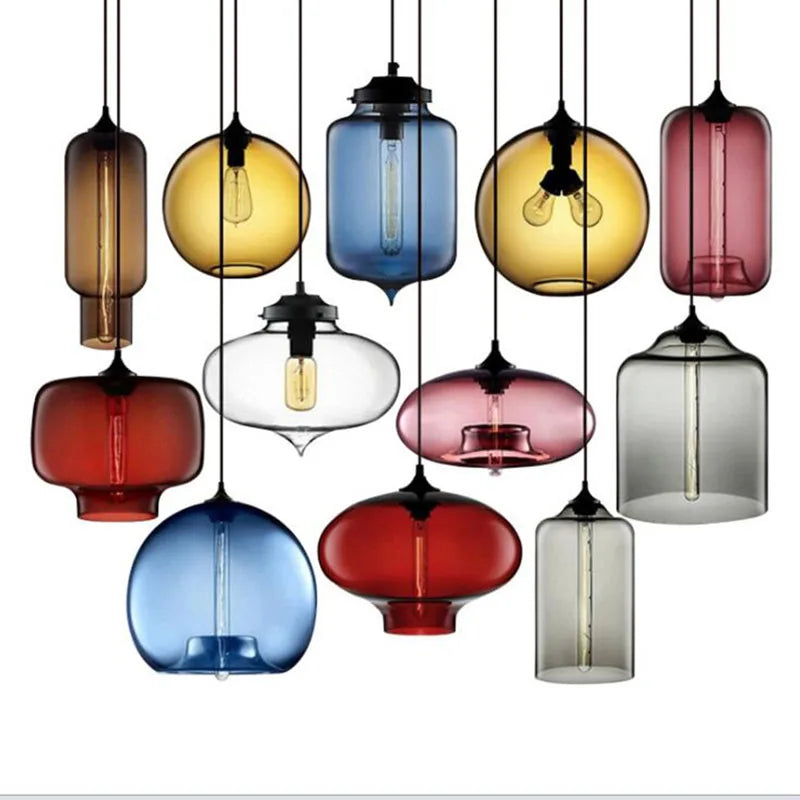 Modern colorful glass bowl pendant lights E27 hanging lamps loft kitchen living room bedroom restaurant hotel lights