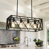 Black Farmhouse Chandeliers for Dining Room Light Fixture Rectangle Kitchen Island Pendant Lighting 4-Light Metal Industrial Li