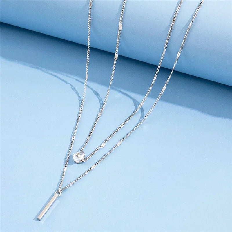 Simple Crystal Geometric Gold Color Pendant Necklace Set for Women Charms Fashion Square Rhinestone Female Vintage Jewelry 2022