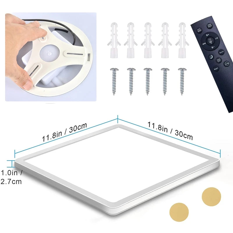 4W Square Tuya WiFi LED Ceiling Light Dimmable RGBCW Lamp with Remote Control for Living Room Bedroom Decor and Ambient Light