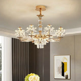 American Luxury Flower Chandelier Foyer Lustre K9 Crystal Pendant Lights French Living Dining Room Home Decor Led Lamparas Lamp