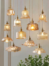 Vintage Amber Glass Pendant Light - Retro Brass Adjustable Hanging Hanging Lamp