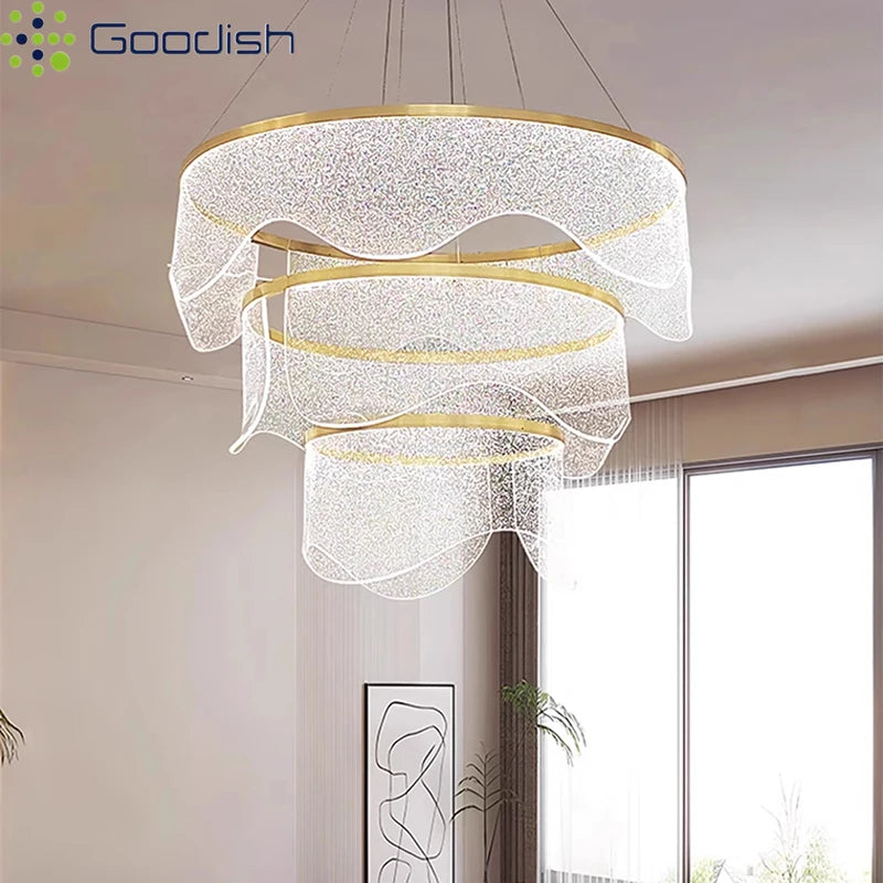 Medieval Bauhaus Luxury Fiberglass Paper Scarf Shape Wedge LED Pendant Light Lustre Lamps for Living Room Decoration Chandeliers