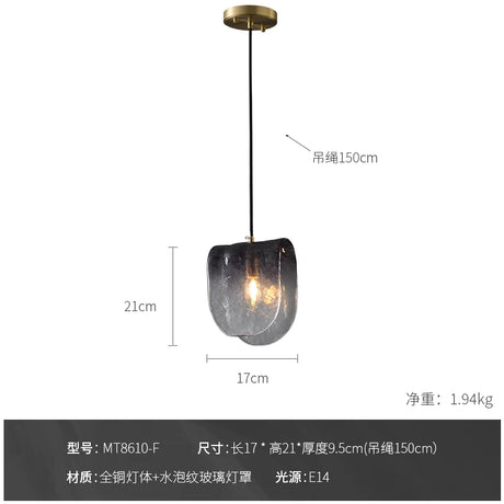 Postmodern Minimalist Designer Copper Glass Pendant Light for Living Room Decoration Bedroom Bedside Lamp Restaurant Bar Studio