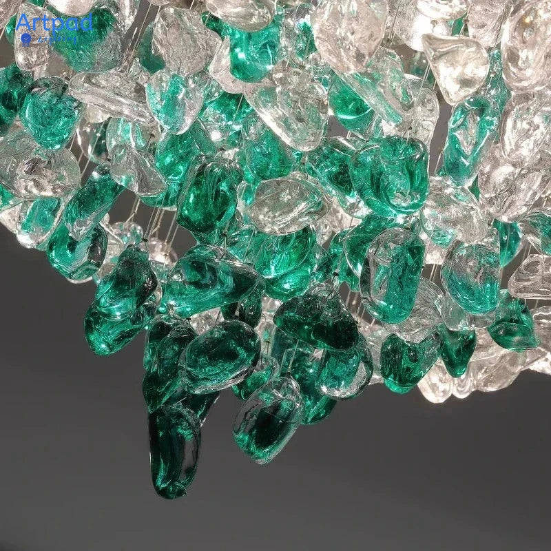 Modern Green Crystal LED Ceiling Light - Luxury Flush Mount Chandelier Lighting Fixture for Living Room, Bedroom & Hotel Decor