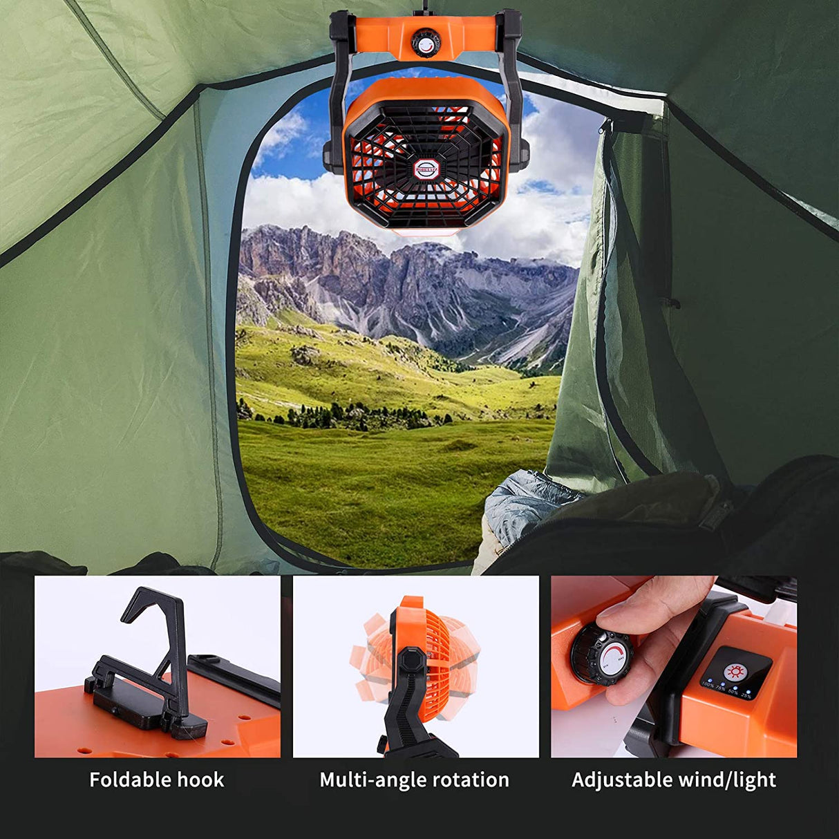 D2 USB Portable Rechargeable Adjustable Speed Lantern Camping Fishing Fan Flashlight With Led Lights For Tent Camping Supplies