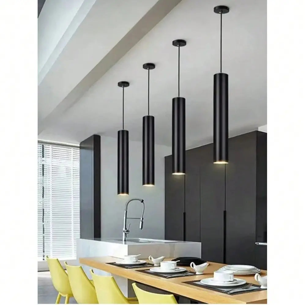Black LED Pendant Lights GU10 Room Decor Retro Living Room Chandelier Hanging Fixture for Kitchen Table Bedroom Dining Room