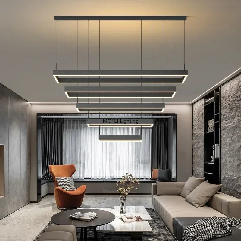 Nordic Square LED Chandelier - Modern Dimmable Luxury Pendant Light