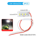5-Pack 1.5W 5V 5730 SMD LED Color Lamp Boards with Wires - High-Brightness Light Source Modules (Red, Yellow, Green, Blue, Warm White)