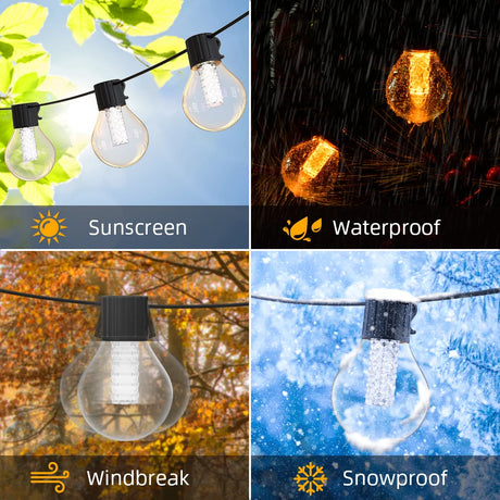 50Ft RGBW Smart String Lights with Rope Fairy APP Remote Control Dimmable G40 Patio Lights Outdoor Christmas Tree Garden Decors