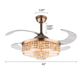 Crystal Ceiling Fan with Lights and Remote Chandelier 42 Inch Fan Noise Free Indoor Fan for Living Room
