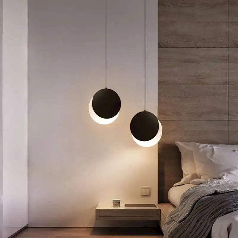 Modern LED Pendant Light Round Simple Restaurant Bar Moon Creative Hanging Fixture Bedroom Bedside Nordic Decor Art Small Lamp