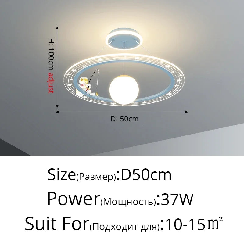 Children's Room Light Creative Space Astronaut Room Pendant Light Cartoon Starry Sky Eye Protection Light Dimmable with Remote