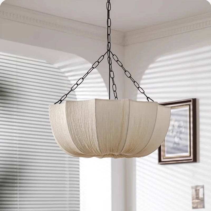 Nordic Minimalist Wabi-Sabi Fabric Chandelier - Soft Textile Pendant Lamp Fixture for Living Room, Dining Room, Bedroom & Bar