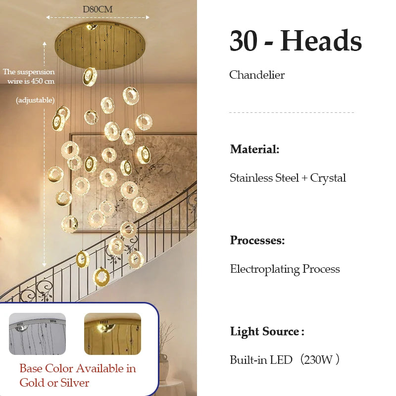 2026 Modern LED Duplex Staircase Chandelier - Living Room Hanging Light