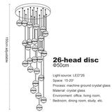 LED Villa Staircase Pendant Lights Long Cable Hanging crystal glass ball droplight for Restaurant Bar Indoor Decorative