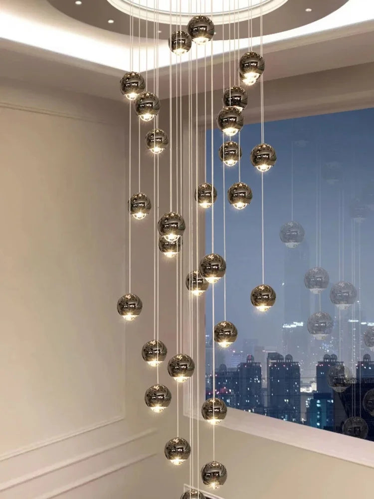 Villa Pendant Lights Staircase Long Hanging Lamps Ball Chandeliers Restaurant Bar Indoor Decorative High-Level Ceiling Lighting