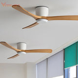Nordic Frequency Conversion Wooden Ceiling Fan Home Decorative Ceiling Fan with 3 Solid Wooden Fan Blade Support 110-240V