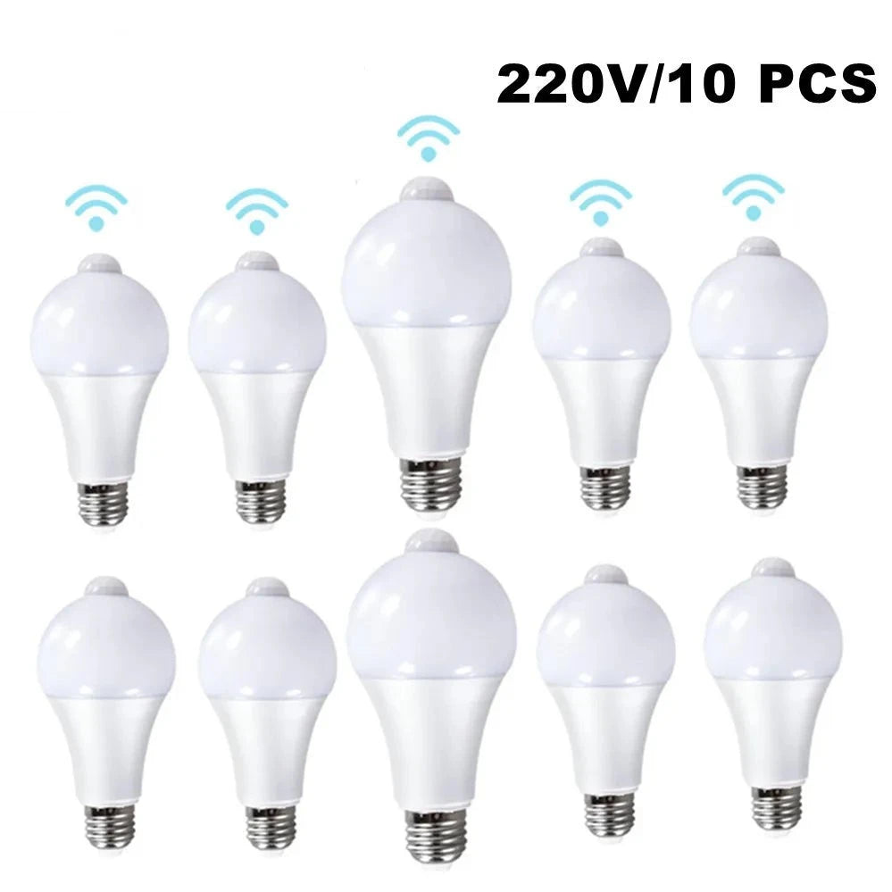 10pcs PIR Motion Sensor LED Bulb E27 220V LED Smart Bulb Automatically Turns Off And On Night Light Indoor And Outdoor Safety