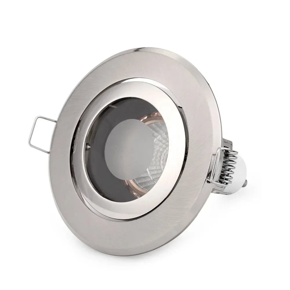 IP44 Zinc Alloy with Glass Lens GU10 LED Spotlight Fitting Mounting Frame White Satin nickel Round Ceiling Lamp Fixture