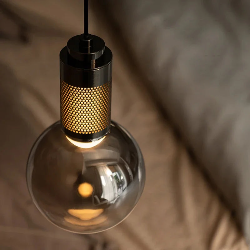 Modern Glass Pendant Light with Knob Switch - Bedside Hanging Night Light
